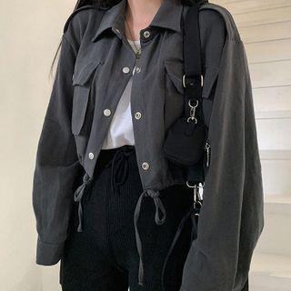 Pocket Detail Drawstring Button-up Jacket