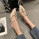 Studded T Bar Faux Leather Pointed Kitten Heel Mules