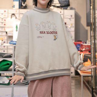 Cartoon Print Mock-neck Sweatshirt