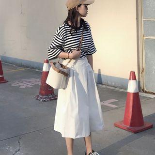 Striped Short-sleeve T-shirt / Wide Leg Pants