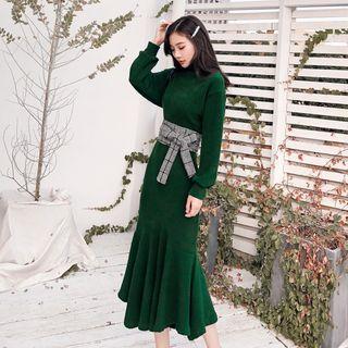Long-sleeve Midi Mermaid Sheath Knit Dress