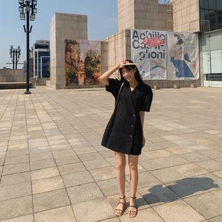 Buttoned Linen Blend Minidress Black - One Size