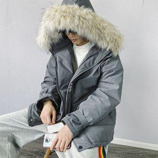 Faux Fur Hood Letter Printed Padded Coat