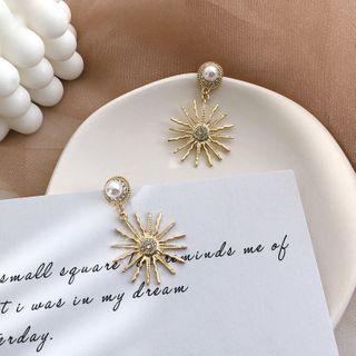 Faux Pearl Rhinestone Sun Drop Earring 1 Pair - As Shown In Figure - One Size