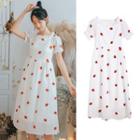 Strawberry Trim Lace Trim Puff-sleeve Dress