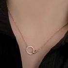 Hoop Rhinestone Pendant Alloy Necklace Normal - Gold - One Size