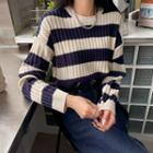 Drop-shoulder Stripe Rib-knit Top