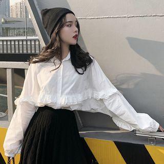 Ruffle Bat-sleeve Shirt White - One Size