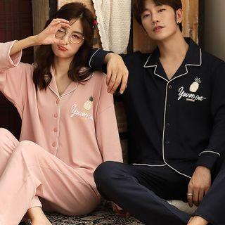 Couple Matching Loungewear Set : Long-sleeve Pineapple Print Shirt + Pants