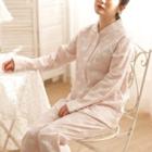 Loungewear Set: Rabbit Embroidered Long-sleeve Top + Pants