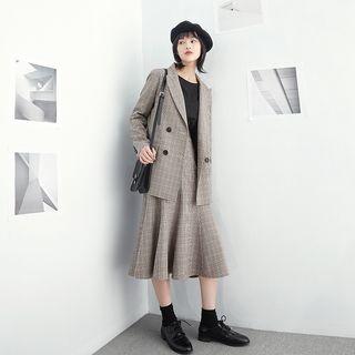 Set: Double-breasted Plaid Blazer + Skirt