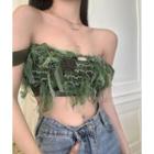 Sleeveless Off-shoulder Mesh Cropped Top