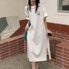 Short-sleeve Lettering Slit Midi T-shirt Dress