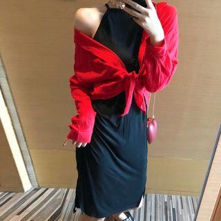 Set: Halter Sheath Dress + Light Jacket