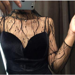 Mesh High Neck Long-sleeve Top