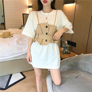 Set: Plain Loose-fit Short-sleeve T-shirt + Camisole Top