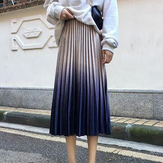 Gradient Pleuche Midi Accordion Pleated Skirt