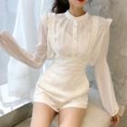 Lantern-sleeve Chiffon Shirt White - One Size