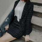 Tie-neck Blouse / Dotted Blazer / Mini A-line Skirt / Set