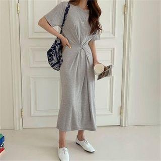 Round-neck Gathered-waist T-shirt Dress