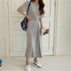 Round-neck Gathered-waist T-shirt Dress