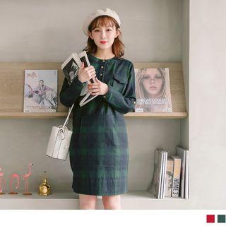 Round Neck Plaid Shirtdress