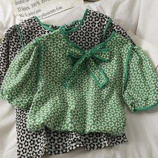 Ribbon-back Printed Loose T-shirt