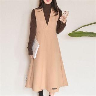 Plunge-neck A-line Long Dress