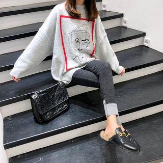 Mock-neck Face Print Sweater