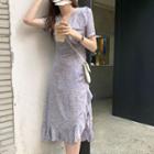 Short-sleeve Floral Ruffle Trim A-line Dress