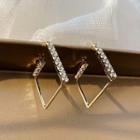 Rhinestone Rhombus Earring 1 Pair - 925 Silver Earrings - Gold - One Size
