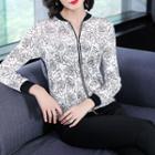 Flower Print Knitted Zip Jacket