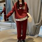 Set : Lettering Sweatshirt + Casual Plain Pants
