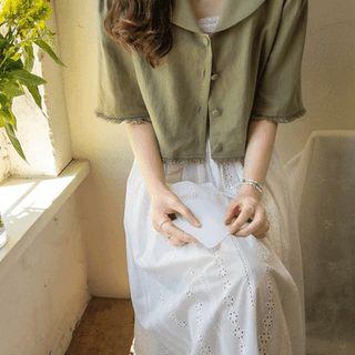 Shawl-collar Fringed Crop Jacket