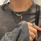 Cross Pendant Chunky Chain Alloy Necklace Silver - One Size