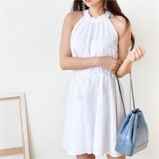 Halter Embroidered Dress With Cord