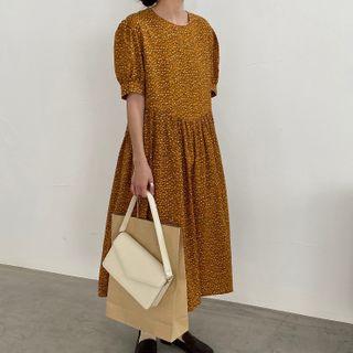 Elbow-sleeve Floral Midi Dress Floral - Yellow - One Size