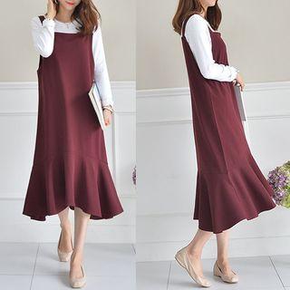 Ruffle-hem Long Pinafore Dress