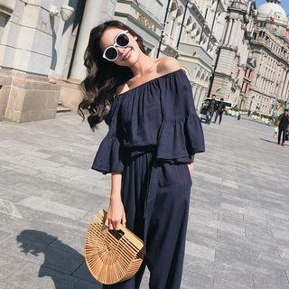 Off-shoulder Cropped Wide-leg Jumpsuit