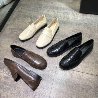 Croc Grain Block Heel Loafers