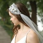 Wedding Flower Mesh Veil Black Headpiece & White Veil - One Size