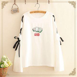 Lace-up Embroidered Long-sleeve T-shirt