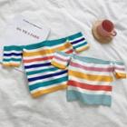 Striped Off-shoulder Slim-fit Cropped Knit Top