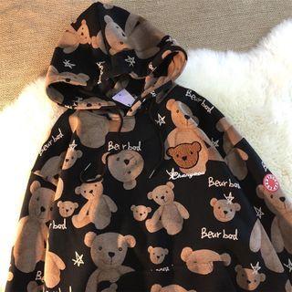 Bear Printed Pocket Hoodie