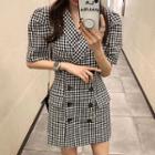 Gingham Short-sleeve Mini Collared Dress As Shown In Figure - One Size