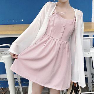 Open-front Light Jacket / Spaghetti Strap A-line Mini Dress