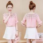 Short-sleeve Lace Collar Chiffon Blouse