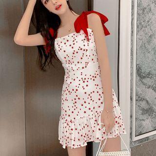 Star Printed Strappy A-line Dress