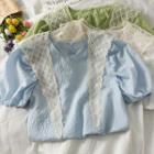 Embossed Slim-fit T-shirt With Lace Shawl