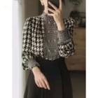 Mock-neck Houndstooth Double-breasted Blouse